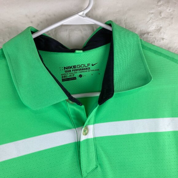 Nike Golf Tour Performance Mens Sz L Dri Fit Short Sleeve Lime Green Polo Shirt - Picture 3 of 6